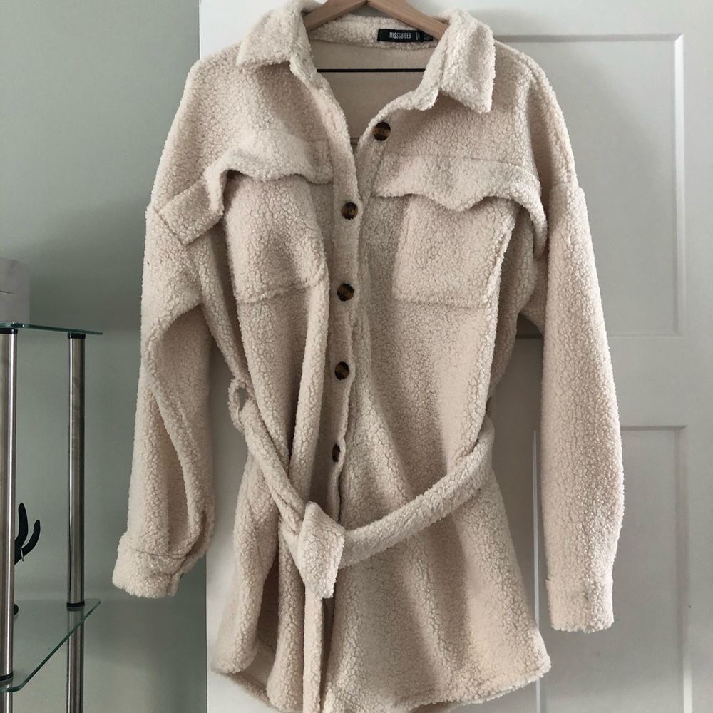 Belted teddy shacket